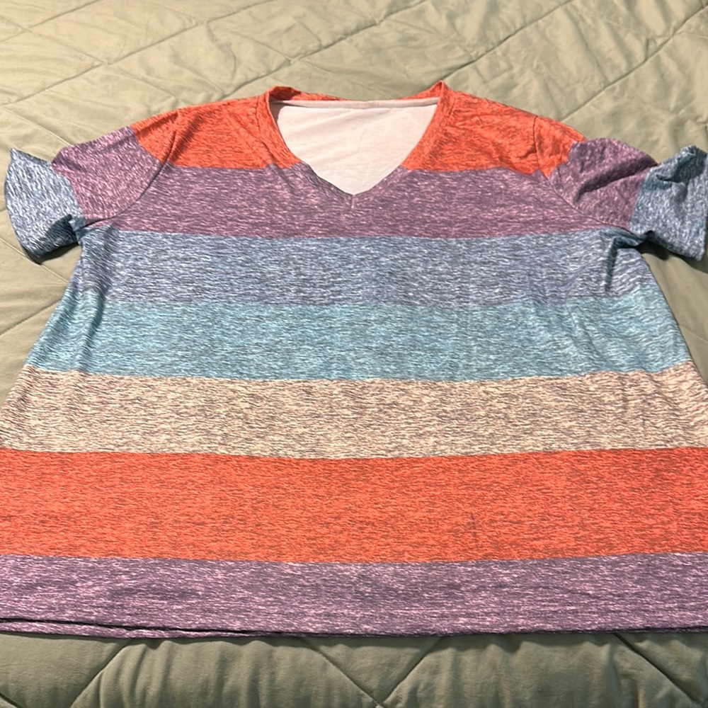 SHEIN Multicolor Striped Short Sleeve Tee
